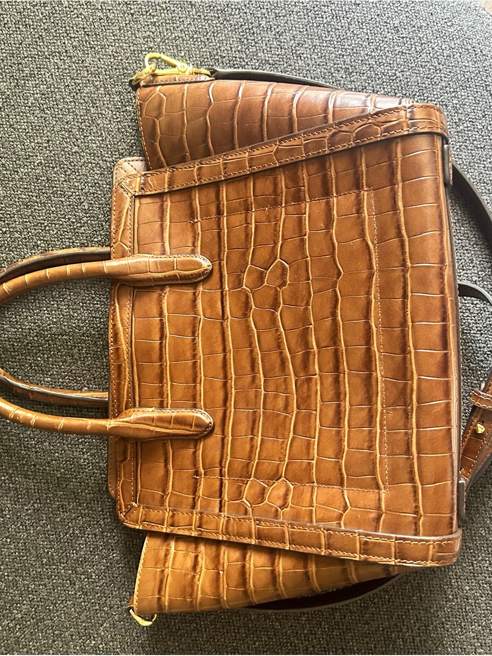 Lauren Ralph Lauren Cognac Croc-Embossed Leather Satchel - Picture 2 of 3